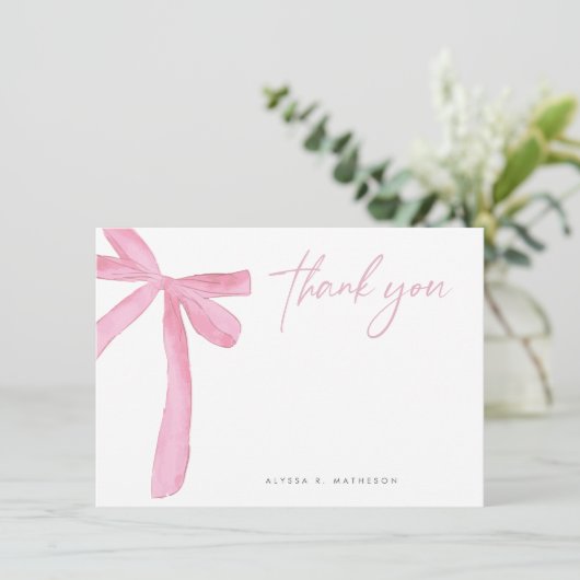 Naam Roze Bow bruiloft Vrijgezellenfeest Bedankkaart (Staand voorkant)