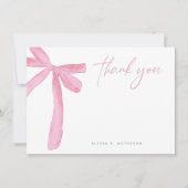 Naam Roze Bow bruiloft Vrijgezellenfeest Bedankkaart (Voorkant)