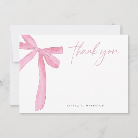 Naam Roze Bow bruiloft Vrijgezellenfeest Bedankkaart (Voorkant)