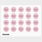 Naam roze en koraal monogram ronde sticker (Vel)
