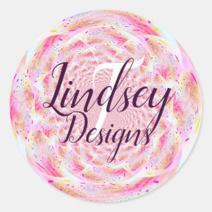 Naam roze en koraal monogram ronde sticker