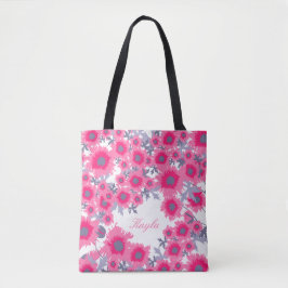 Naam roze en witte papaver bloemen tote bag