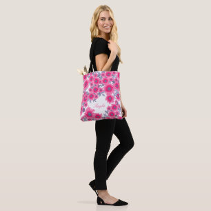 Naam roze en witte papaver bloemen tote bag