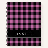 Naam Roze en zwarte cheques Geplakt Gingham Patter Notitieboek (Voorkant)