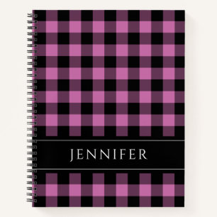 Naam Roze en zwarte cheques Geplakt Gingham Patter Notitieboek