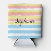 Naam Roze Geel Blauw Watecolor Strepen Blikjeskoeler (Voorkant)