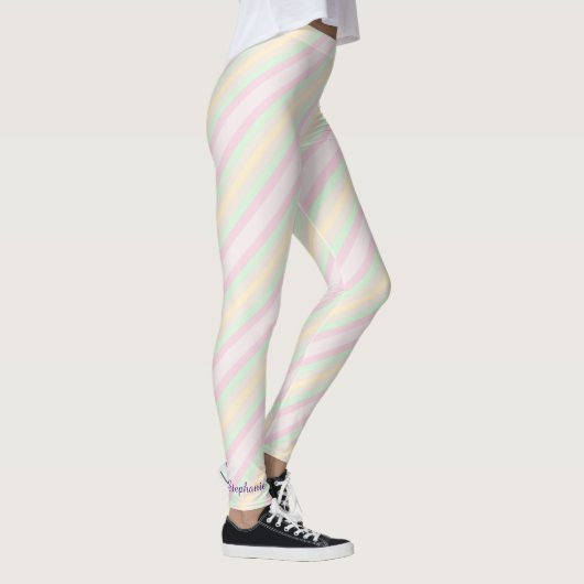Naam, Roze Geel en Groene Stapel Stripe Leggings (Rechts)