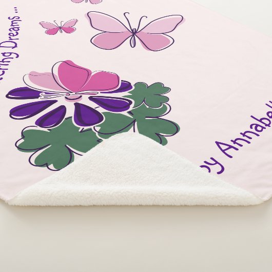 Naam Roze Groen Paarse Doodle Bloeit Vlinders Sherpa Deken (3/4)