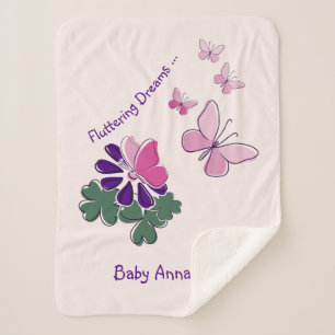 Naam Roze Groen Paarse Doodle Bloeit Vlinders Sherpa Deken