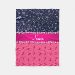 Naam roze gymnastiek navy blue glitter sterren fleece deken