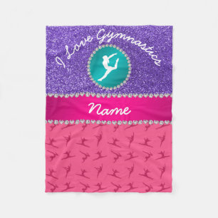 Naam roze gymnastiek paarse glitter silhouette fleece deken