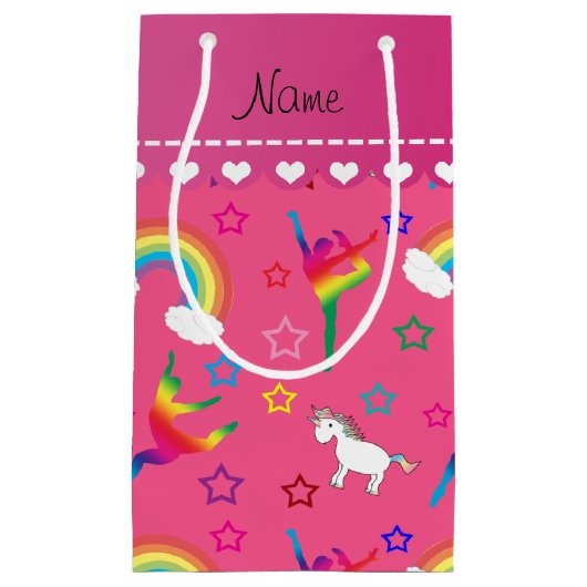 Naam roze gymnastiek regenbows unicorns klein cadeauzakje (Voorkant)