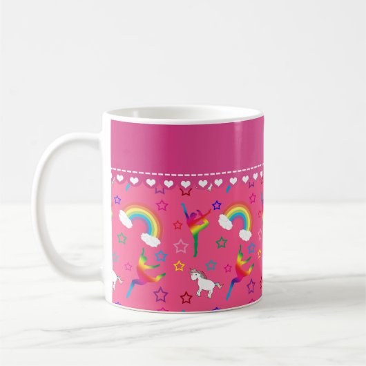 Naam roze gymnastiek regenbows unicorns koffiemok (Links)