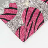 Naam roze harten zilverglitterzebrastrepen fleece deken (Hoek)