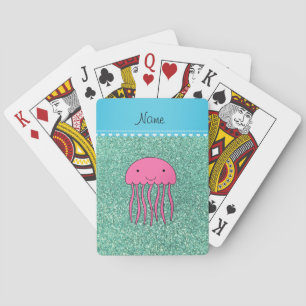 Naam roze kwallen zeebrasem groene glitter pokerkaarten