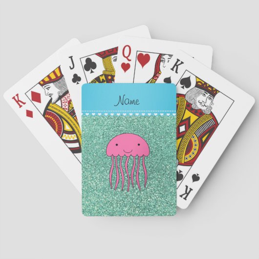 Naam roze kwallen zeebrasem groene glitter pokerkaarten (Achterkant)