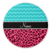 Naam roze leopard turquoise chevrons keramische knop (Voorkant)