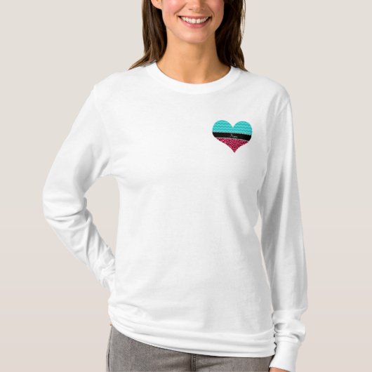 Naam roze leopard turquoise chevrons t-shirt (Voorkant)