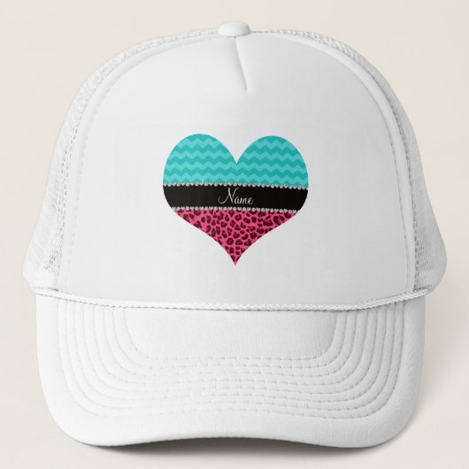 Naam roze leopard turquoise chevrons trucker pet (Voorkant)