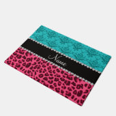 Naam roze leopard turquoise damask deurmat (Schuin)