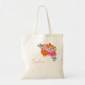 Naam Roze Oranje Bruidsdouche Trouwfeest Favor Tote Bag (Voorkant)