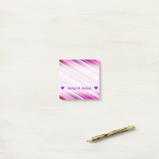  naam; Roze, Paarse strips Post-it® Notes (Op bureau)
