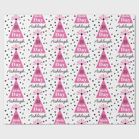 Naam Roze Partij Pet 30e Verjaardag Cadeaupapier (Vlak)