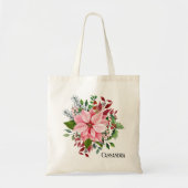 Naam, roze Poinsettia bessen & groen gebladerte Tote Bag (Voorkant)