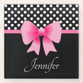 Naam Roze Ribbon Black & White Polka Dots Glazen Onderzetter
