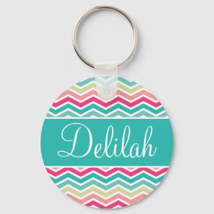 Naam roze Turquoise Chevron Sleutelhanger