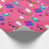 Naam roze verjaardagstaart pet ballonnen cadeaupapier (Hoek)