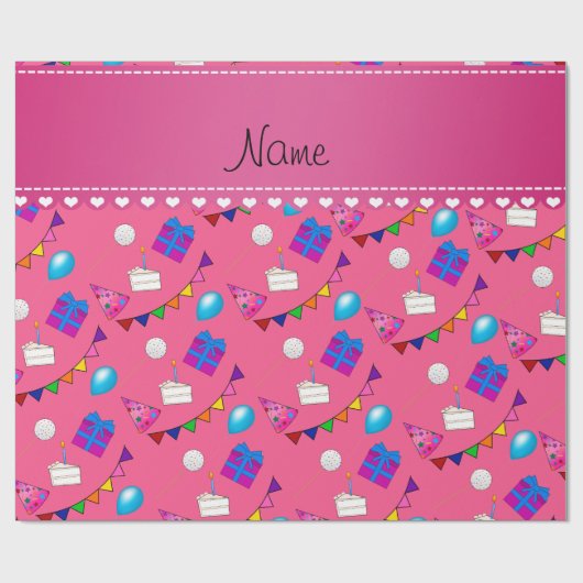 Naam roze verjaardagstaart pet ballonnen cadeaupapier (Vlak)