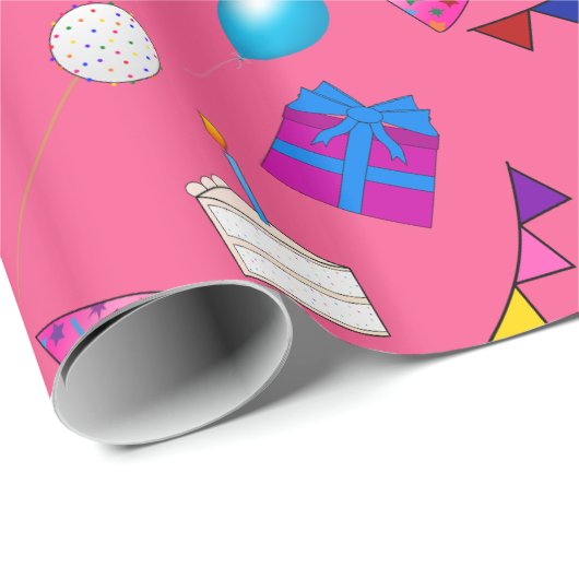 Naam roze verjaardagstaart pet ballonnen cadeaupapier (Rol Hoek)