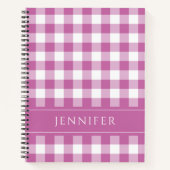 Naam Roze & White Gingham Checkered Pattern-notebo Notitieboek (Voorkant)