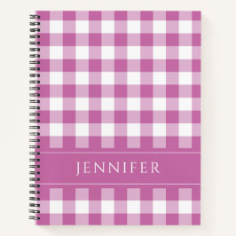 Naam Roze & White Gingham Checkered Pattern-notebo Notitieboek