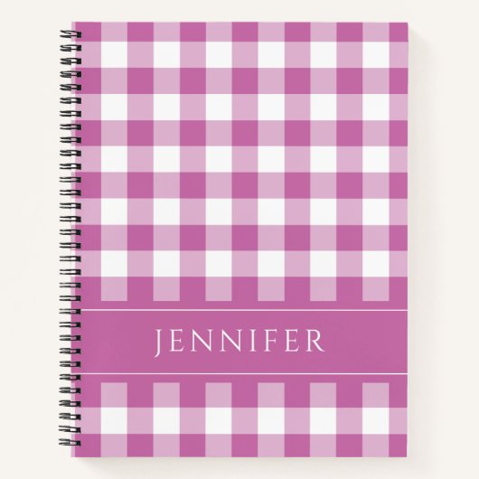 Naam Roze & White Gingham Checkered Pattern-notebo Notitieboek (Voorkant)
