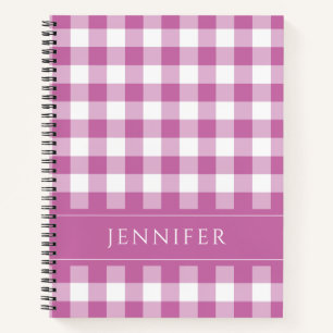 Naam Roze & Witte Gingham Geruite Patroon Notitieb Notitieboek