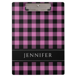 Naam Roze & Zwarte Ruitjes Gingham Patroon Klembord