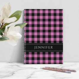 Naam Roze & Zwarte Ruitjes Gingham Patroon Notitieboek