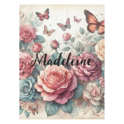 Naam rozen floral waterverf tafelkleed (Voorkant)