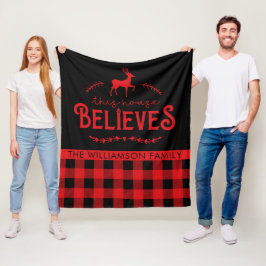 Naam Rustic Red en Black Buffalo Check Family Fleece Deken