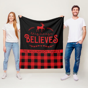 Naam Rustic Red en Black Buffalo Check Family Fleece Deken