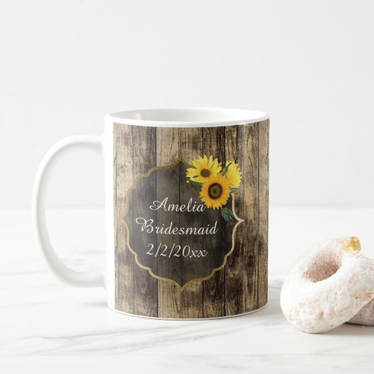 naam Rustic Wedding Bridesmaid sunflower Koffiemok (Met donut)