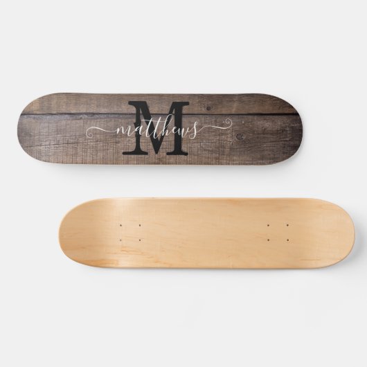 Naam Rustic Wood Pattern Monogram Persoonlijk Skateboard (Horizontaal)