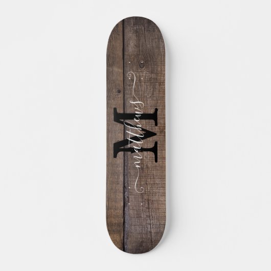 Naam Rustic Wood Pattern Monogram Persoonlijk Skateboard (Voorkant)