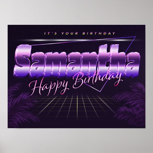 Naam Samantha Vorname lila retro Poster Geburtstag (Voorkant)