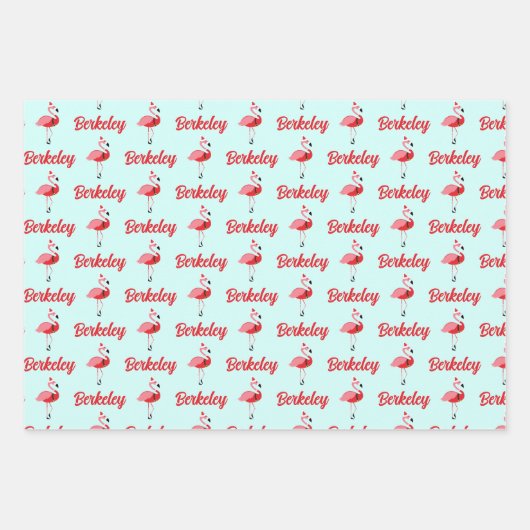 Naam Santa Flamingo Kerst inpakpapier (Voorkant 3)