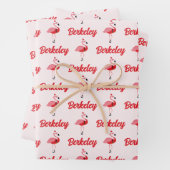 Naam Santa Pink Flamingo Christmas Inpakpapier Vel (In situ)