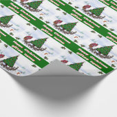 Naam, Santa sleigh, rendier, boom en sneeuw Cadeaupapier (Hoek)