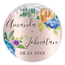 Naam Save The Date Roos Zilveren Druppels Navy